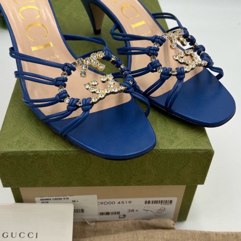 Gucci Women's crystal GG Blue Mules. Size 38.5 - Picture 3 of 6